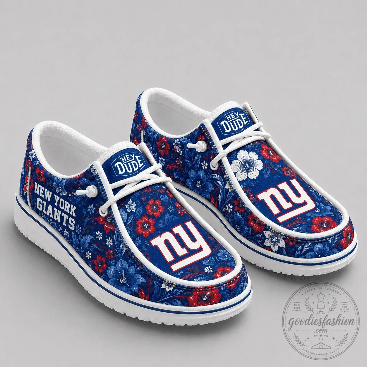 New York Giants Team Colors Floral Pattern Loafer Shoes for Men and Women