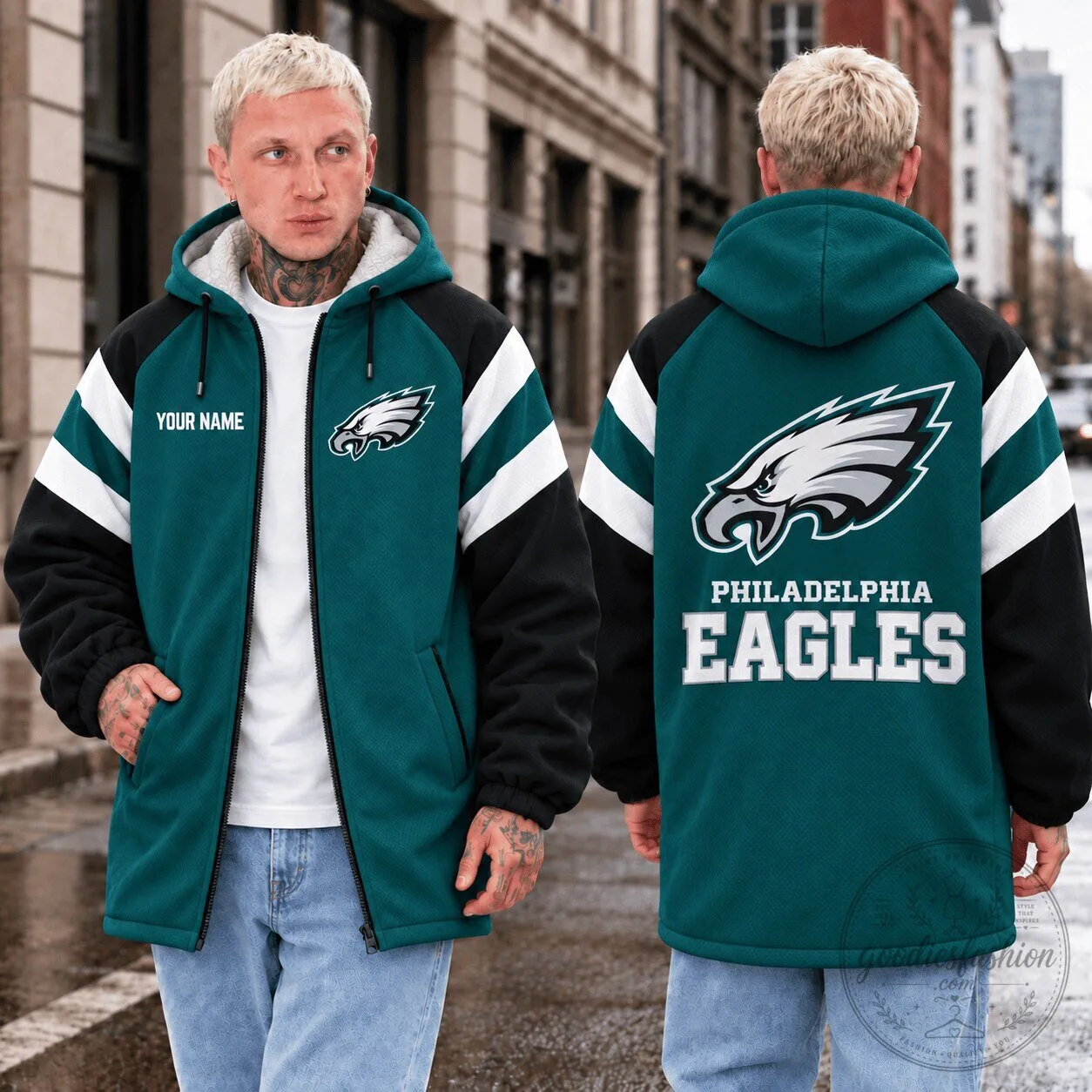 Philadelphia Eagles Fan Custom Name Fleece Windbreaker Jacket
