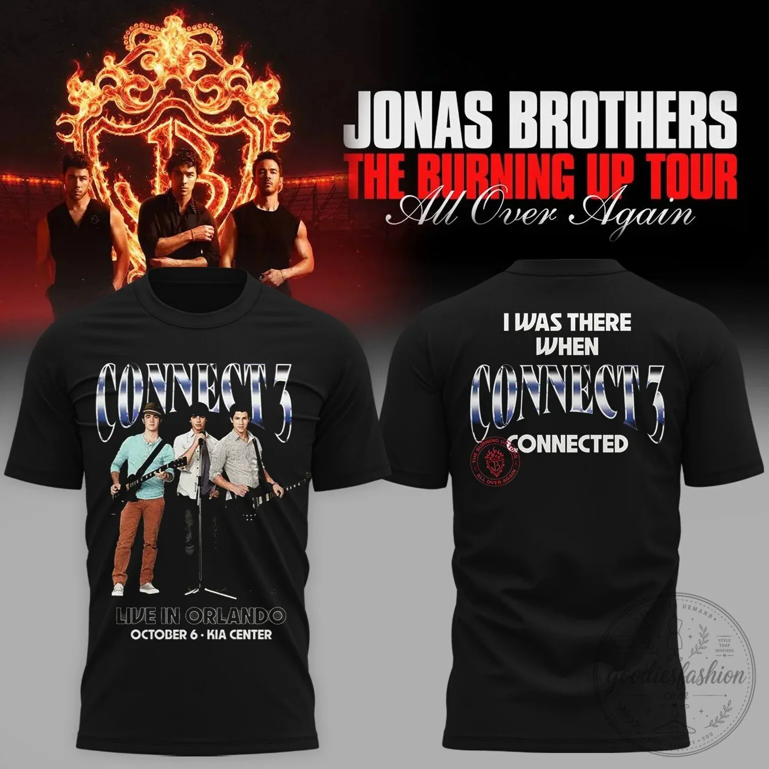 Jonas Brothers The Burning Up Tour All Over Again Orlando Concert T-Shirt