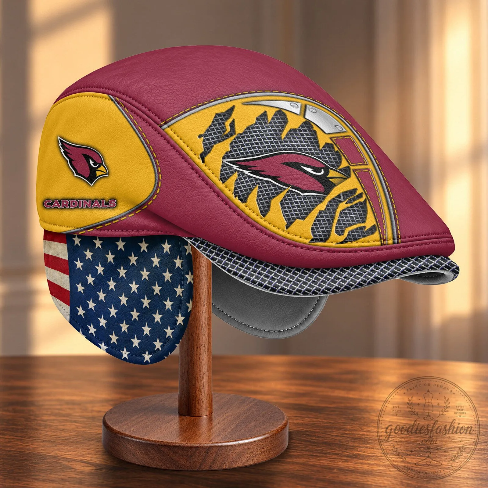 Arizona Cardinals National Football League Flat Cap with Foldable Ear Flaps 9 Arizona Cardinals National Football League Flat Cap with Foldable Ear Flaps