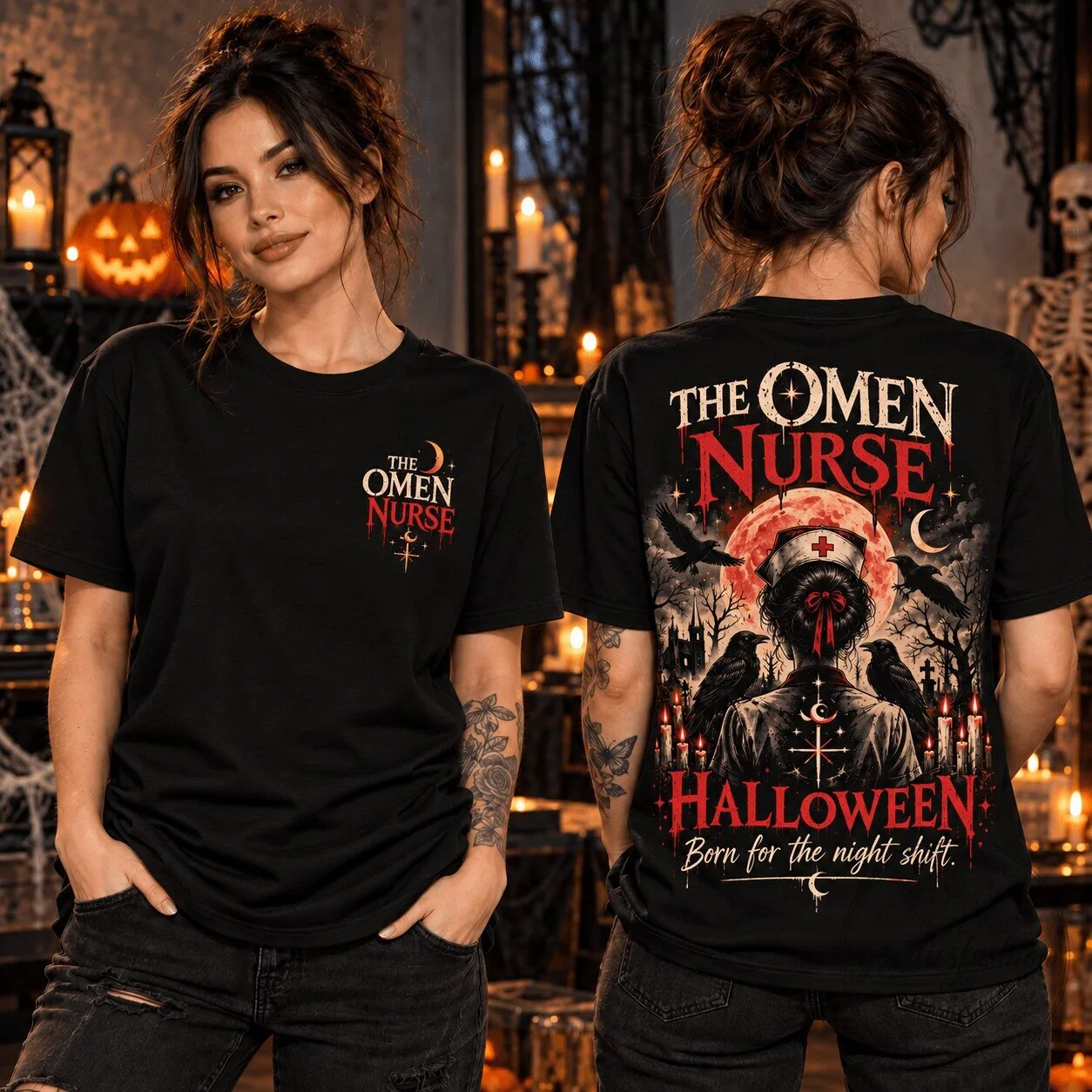 The Omen Nurse Halloween Horror Full Moon Spooky Night Shift T-Shirt