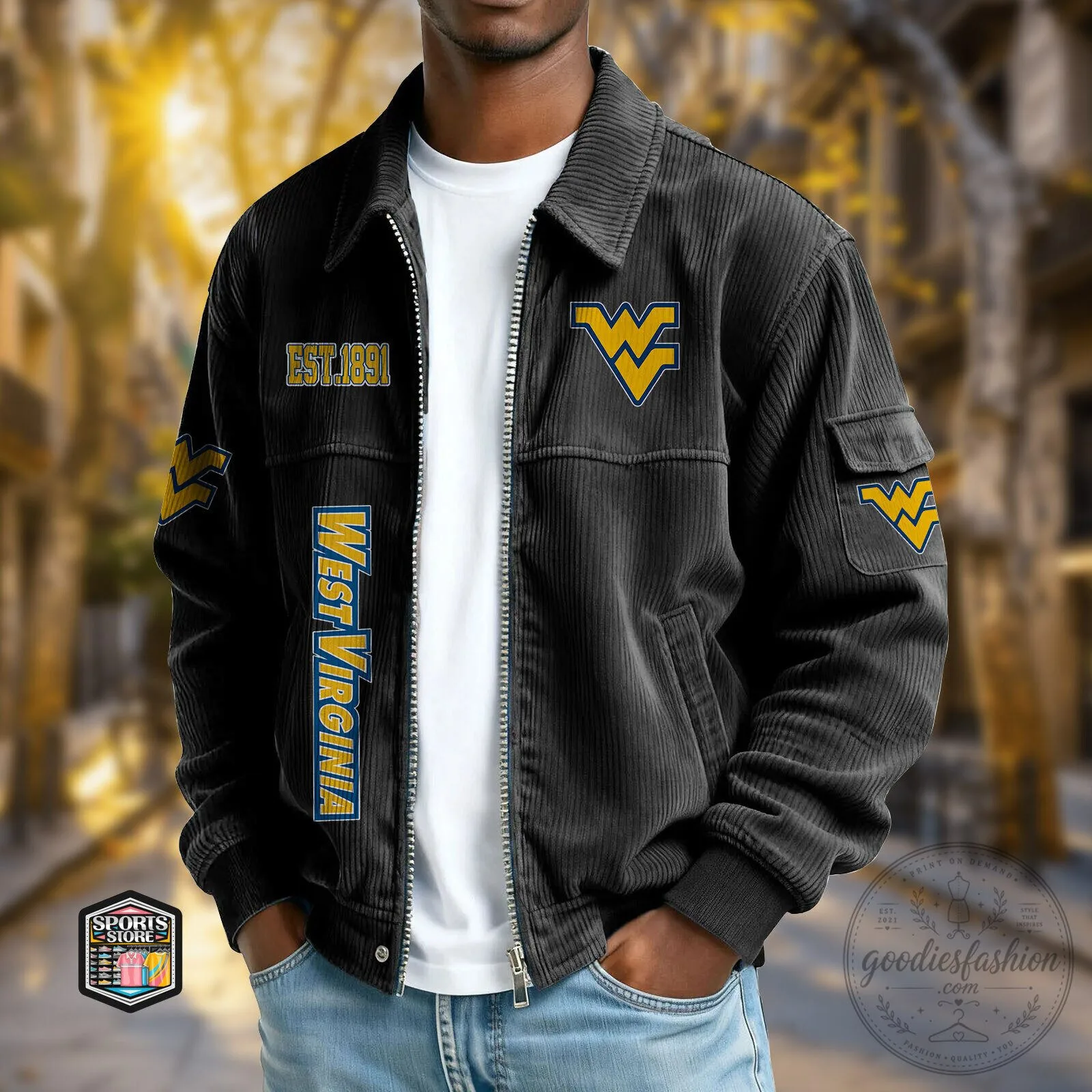 West Virginia Mountaineers Corduroy Jacket with Embroidered Logo and Est. 1891 Detail