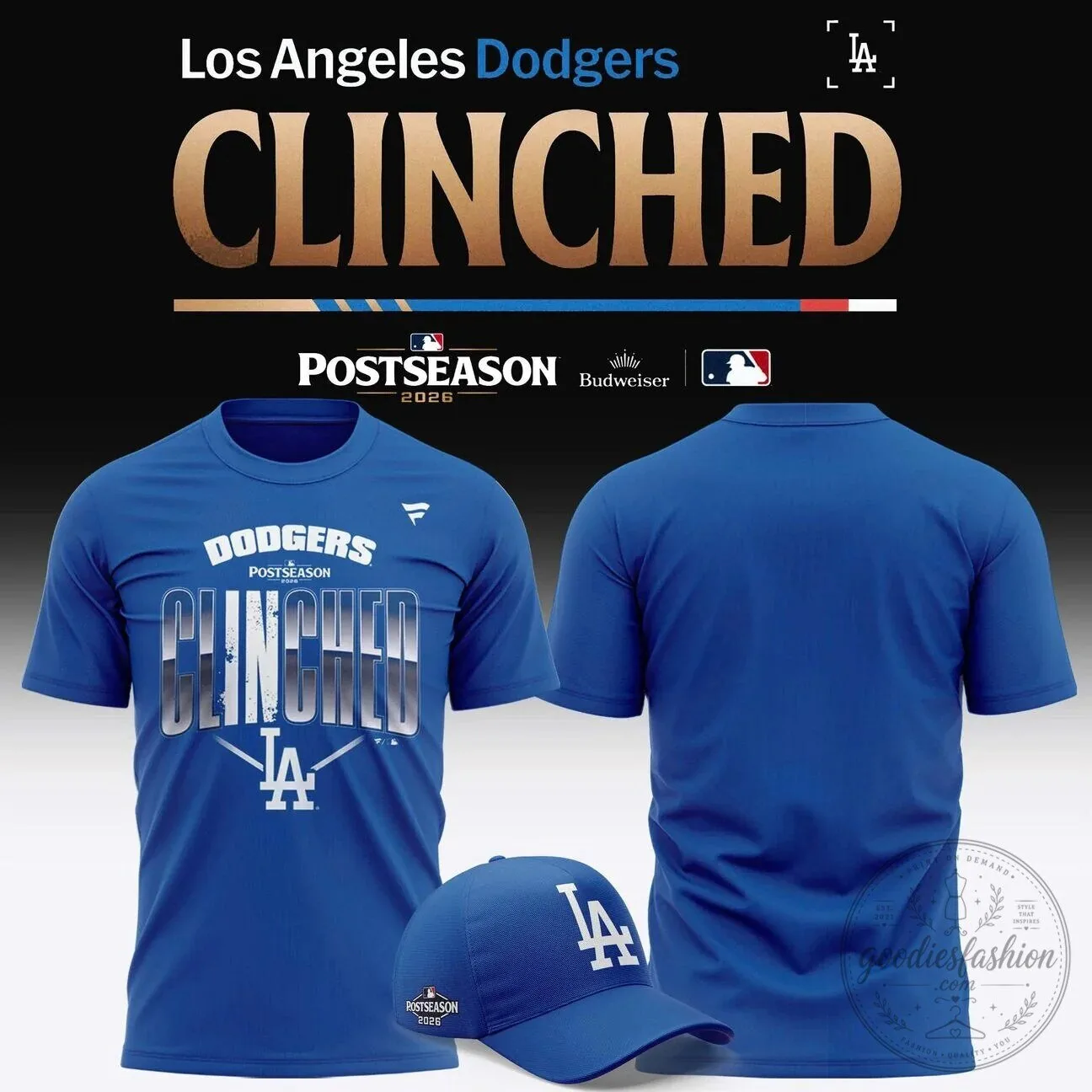 Royal Blue T-Shirt for 2026 Postseason Clinched by Los Angeles Dodgers