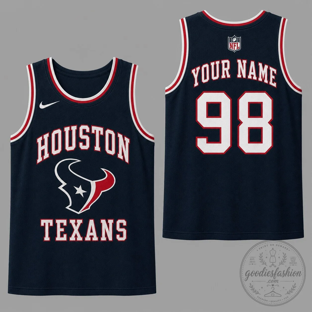 Houston Texans National Football League Personalized Custom Name and Number Tank Top