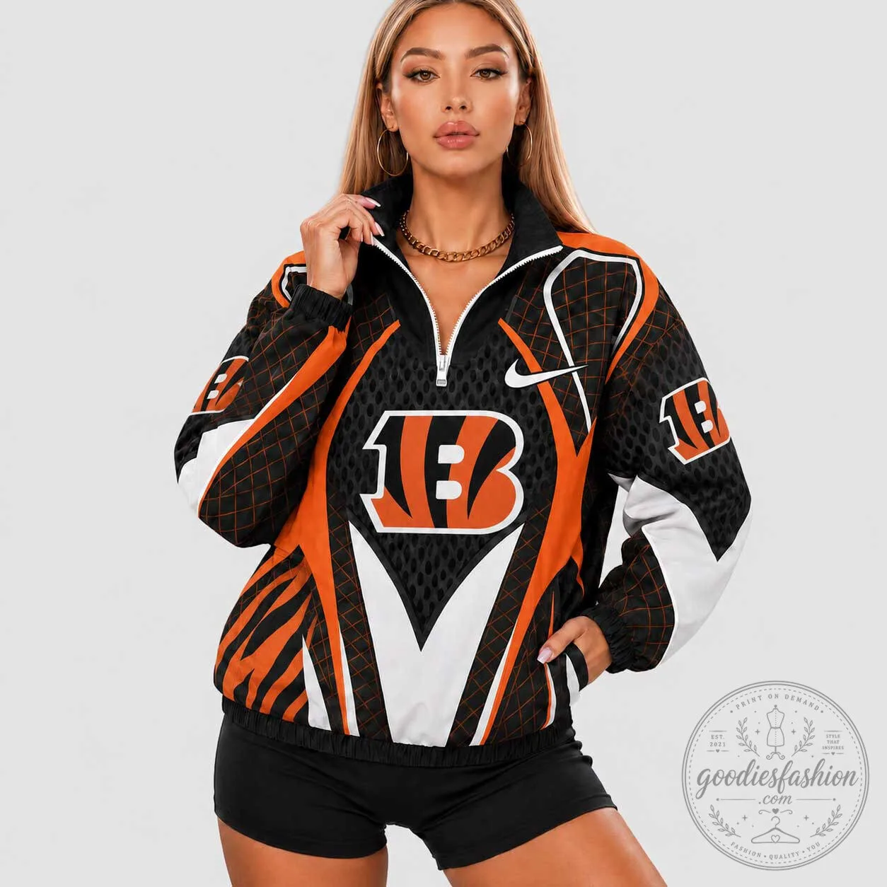 Cincinnati Bengals Women's Quarter-Zip Pullover Jacket with Team Logo