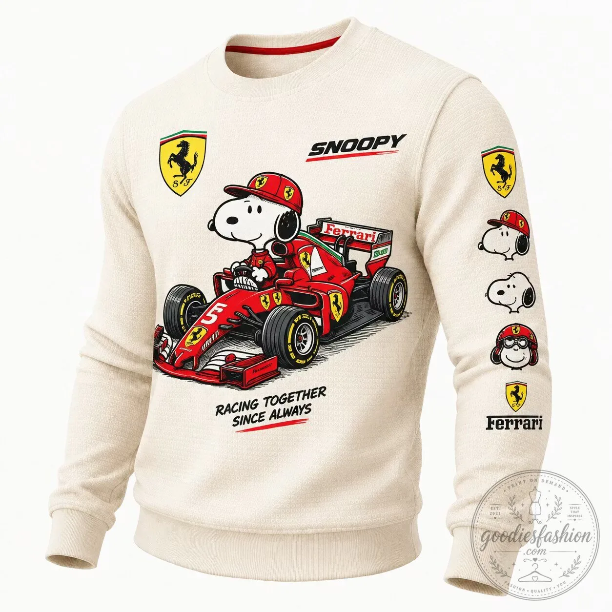 Snoopy Ferrari Racing Together Since Always Cream Sweatshirt
