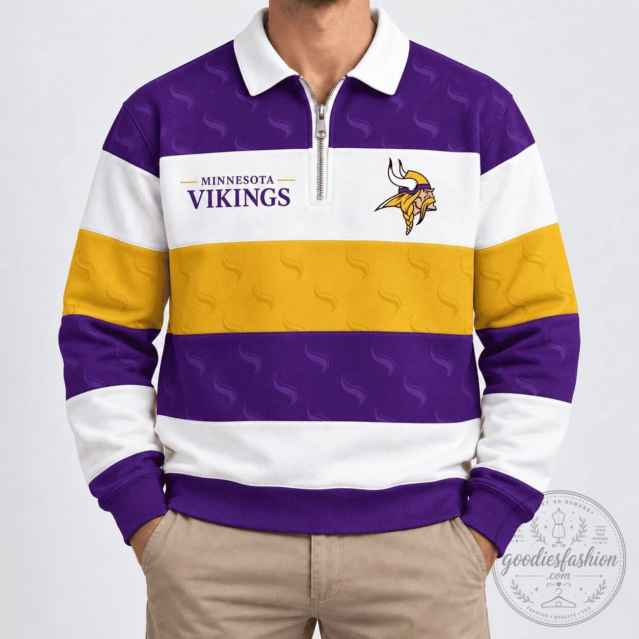 Minnesota Vikings NFL Team Classical Stripe Quarter Zip Sweatshirt