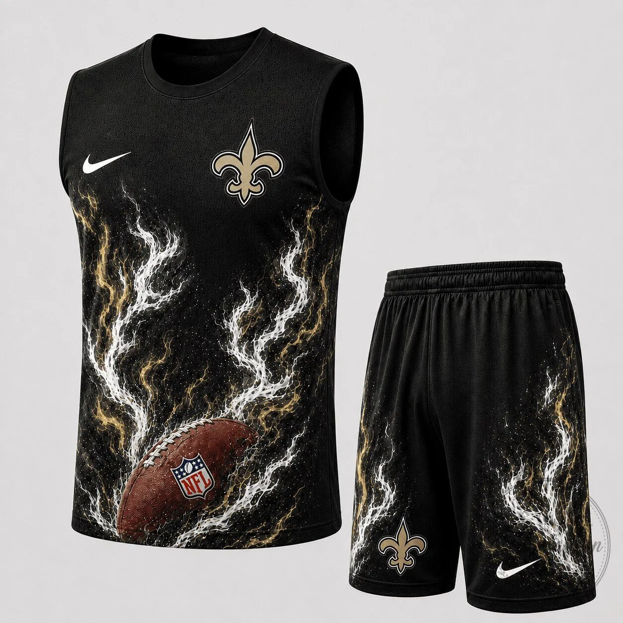 Black Lightning Tank Top and Shorts Set for New Orleans Saints Football Team