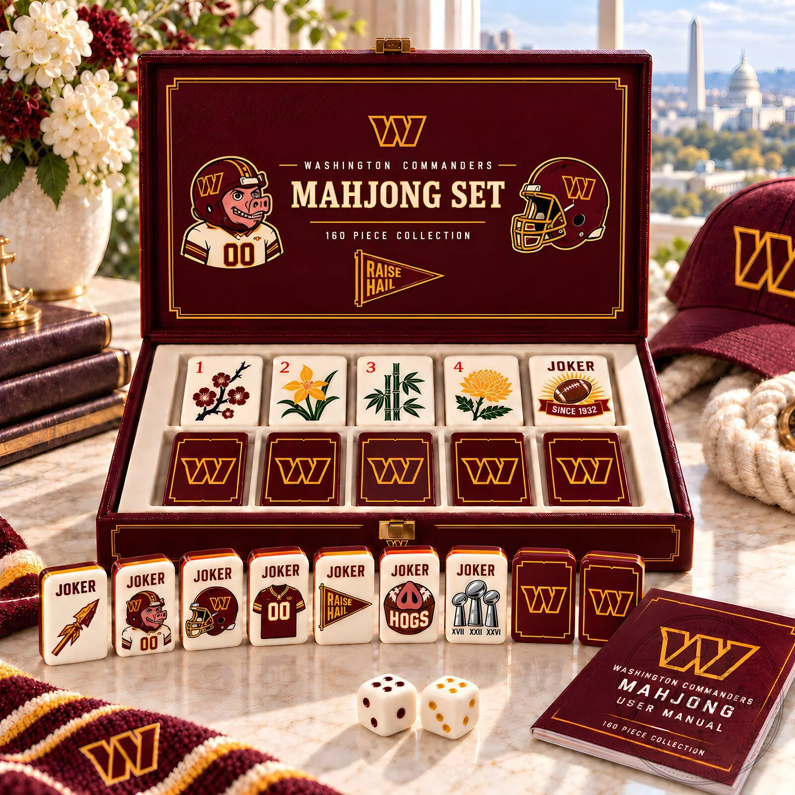 Washington Commanders Mahjong Set 160 Piece Collection with User Manual