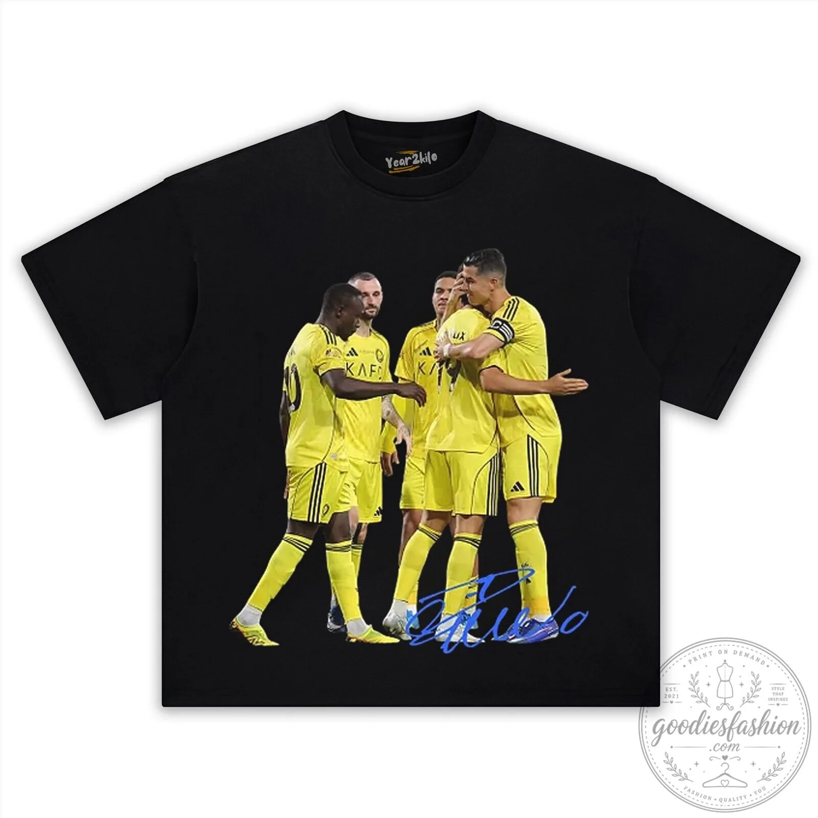 Cristiano Ronaldo Al Nassr Football Team Celebration Black T-Shirt