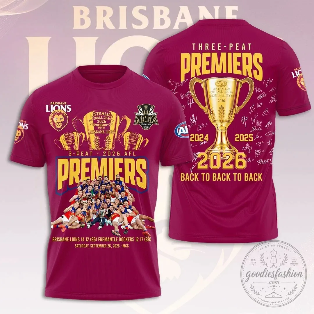 Brisbane Lions Three-Peat Premiers 2026 Australian Football League T-Shirt