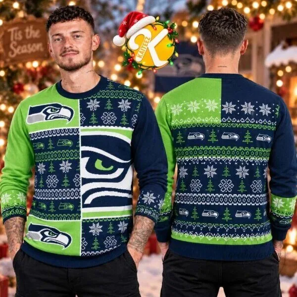 Seattle Seahawks Christmas Holiday Ugly Sweater Style Sweatshirt