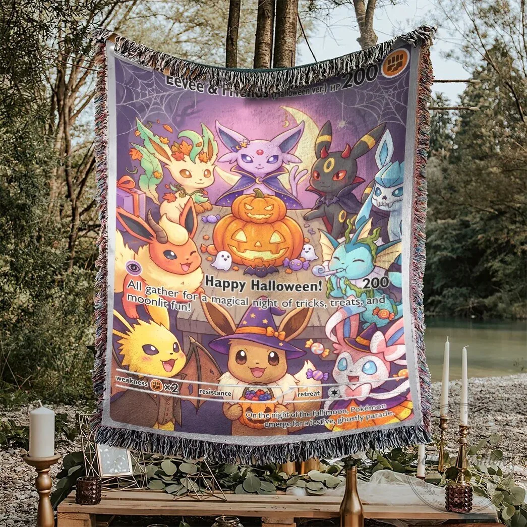 Happy Halloween Pokemon Eevee Evolution Woven Blanket