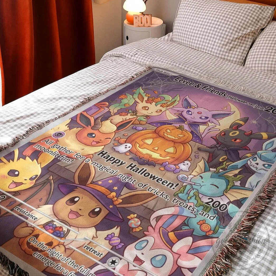 Happy Halloween Pokemon Eevee Evolution Woven Blanket 11 Happy Halloween Pokemon Eevee Evolution Woven Blanket