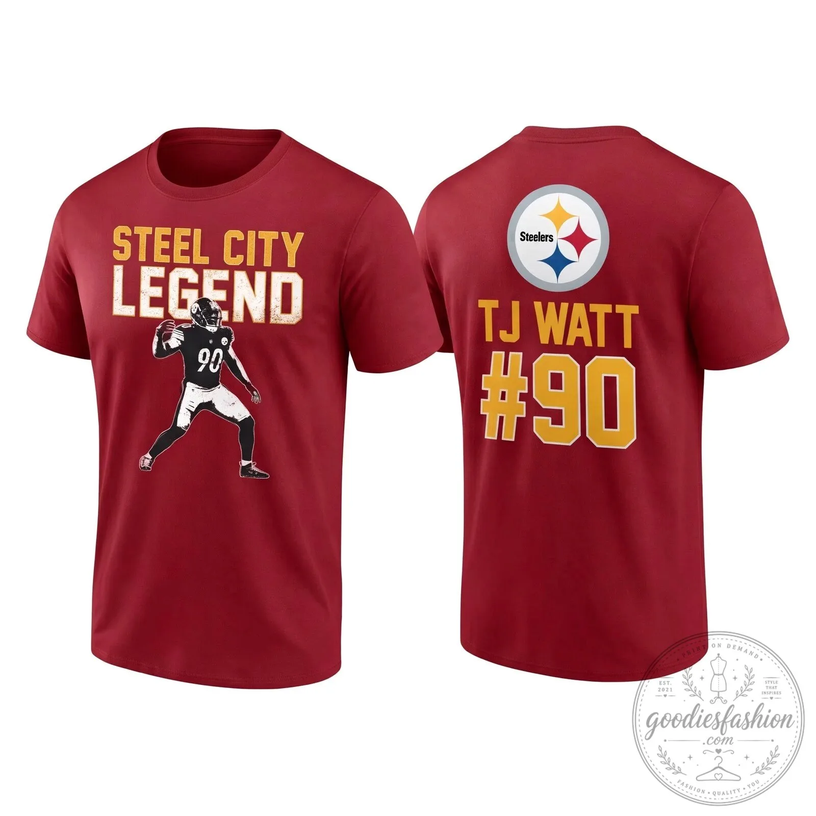 TJ Watt Pittsburgh Steelers Steel City Legend Number 90 T-Shirt 12 TJ Watt Pittsburgh Steelers Steel City Legend Number 90 T-Shirt