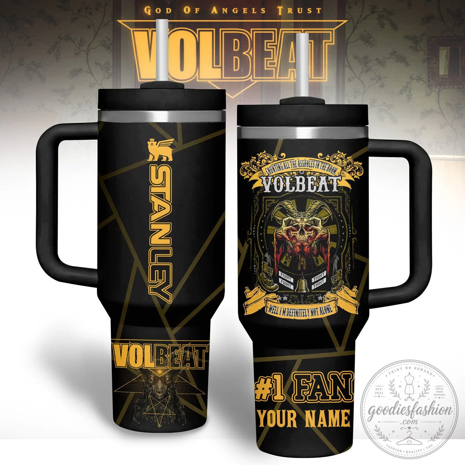 Volbeat God Of Angels Trust Band Tumbler With Handle