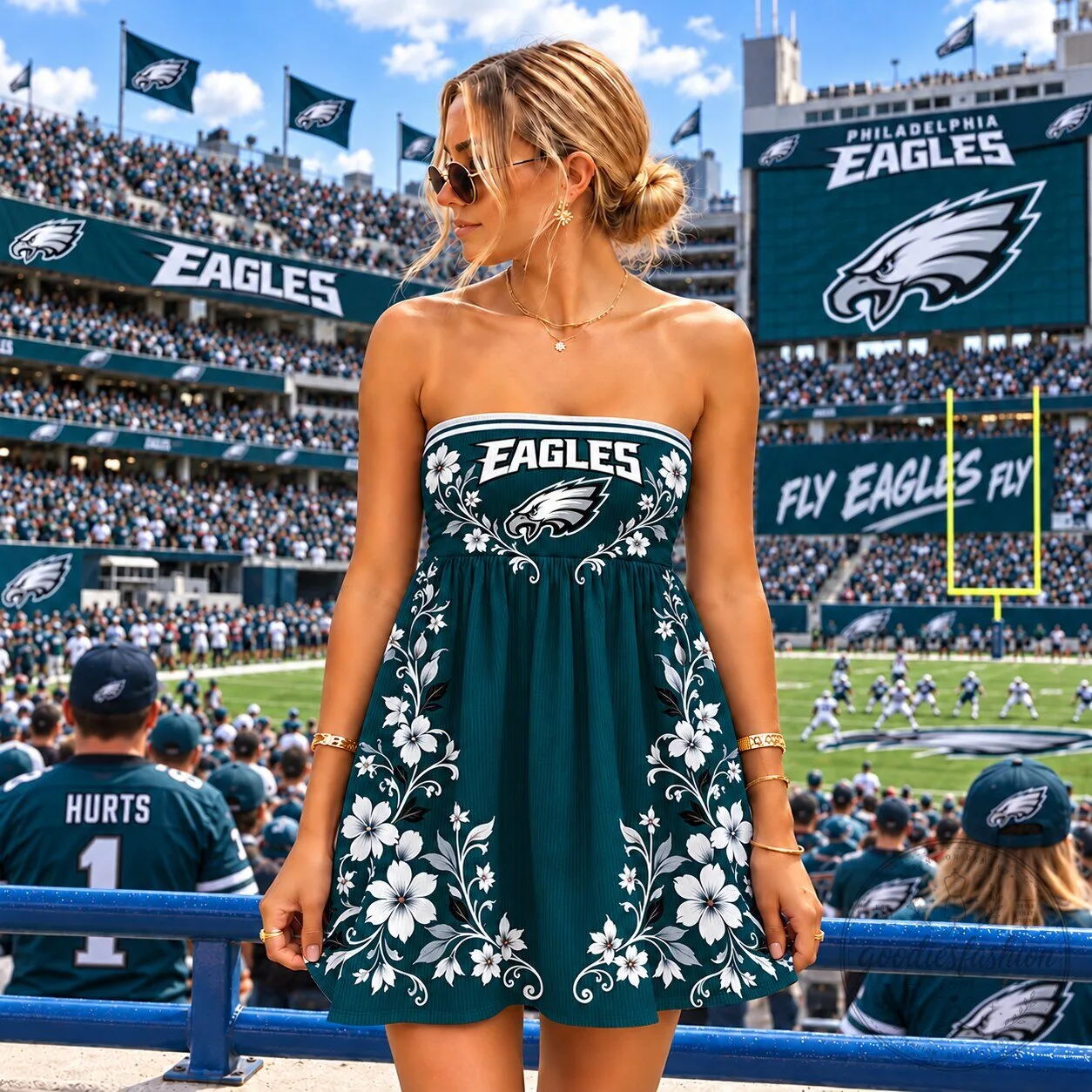 Philadelphia Eagles Floral Strapless Mini Dress for Women