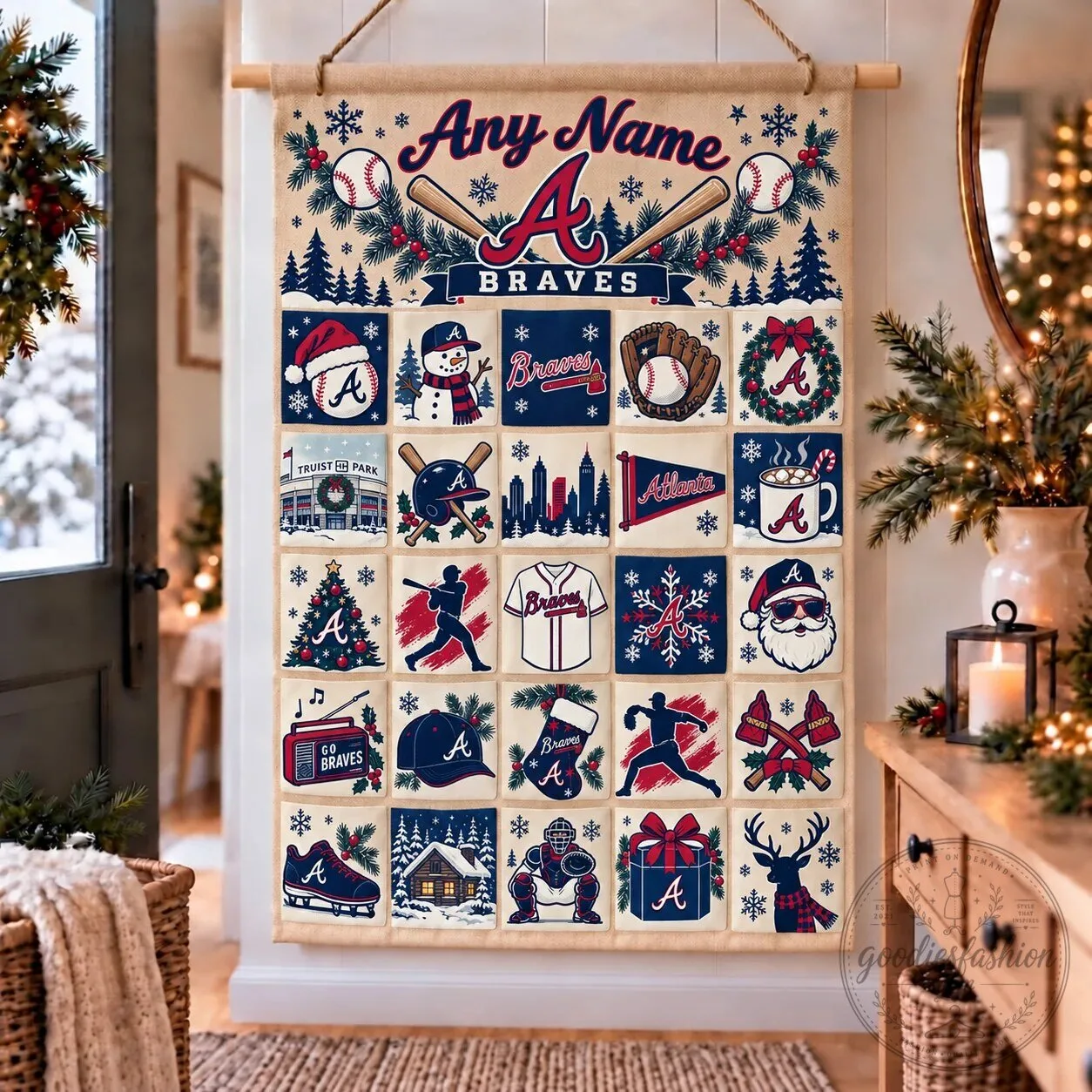 Atlanta Braves Christmas Advent Calendar Wall Hanging Decor