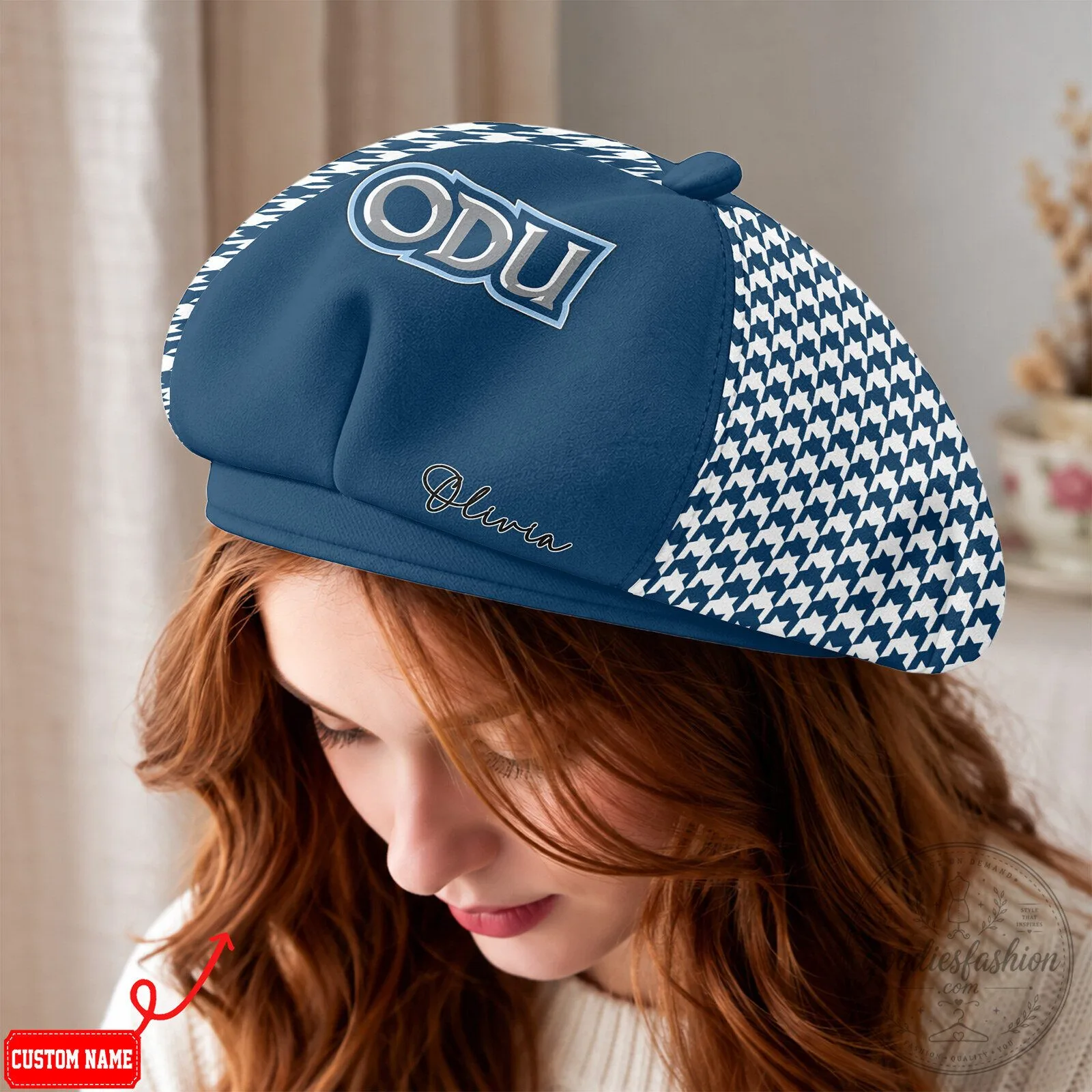 Old Dominion University Monarchs Personalized Houndstooth Beret Hat