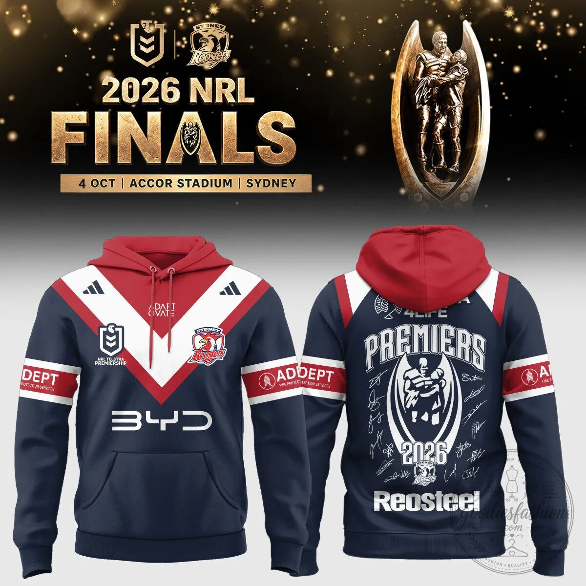 Sydney Roosters 2026 NRL Finals Premiers Rugby League Team Hoodie