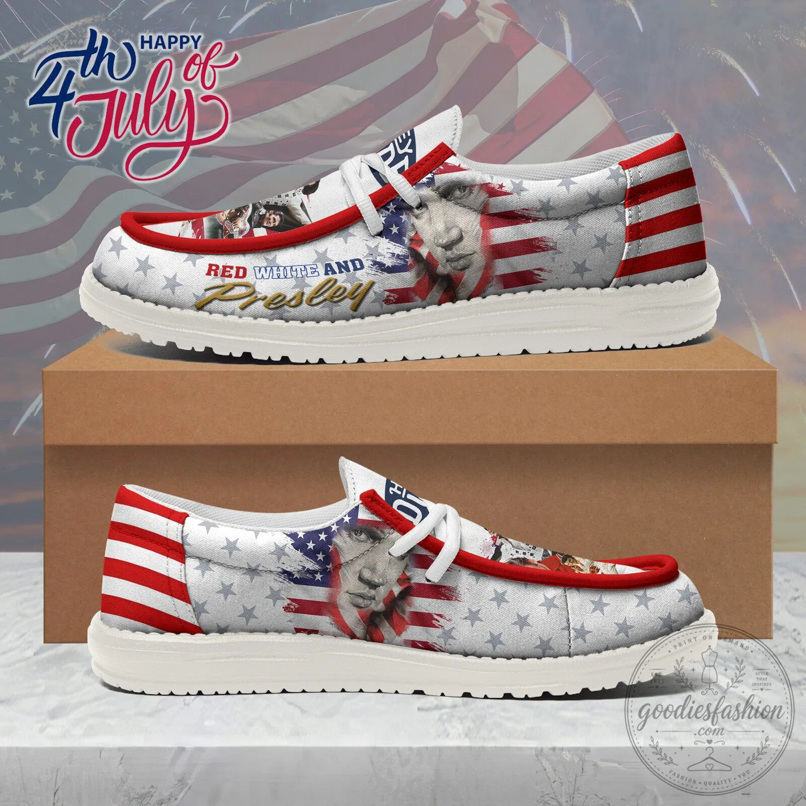 Elvis Presley Red White and Blue American Flag Loafer Shoes