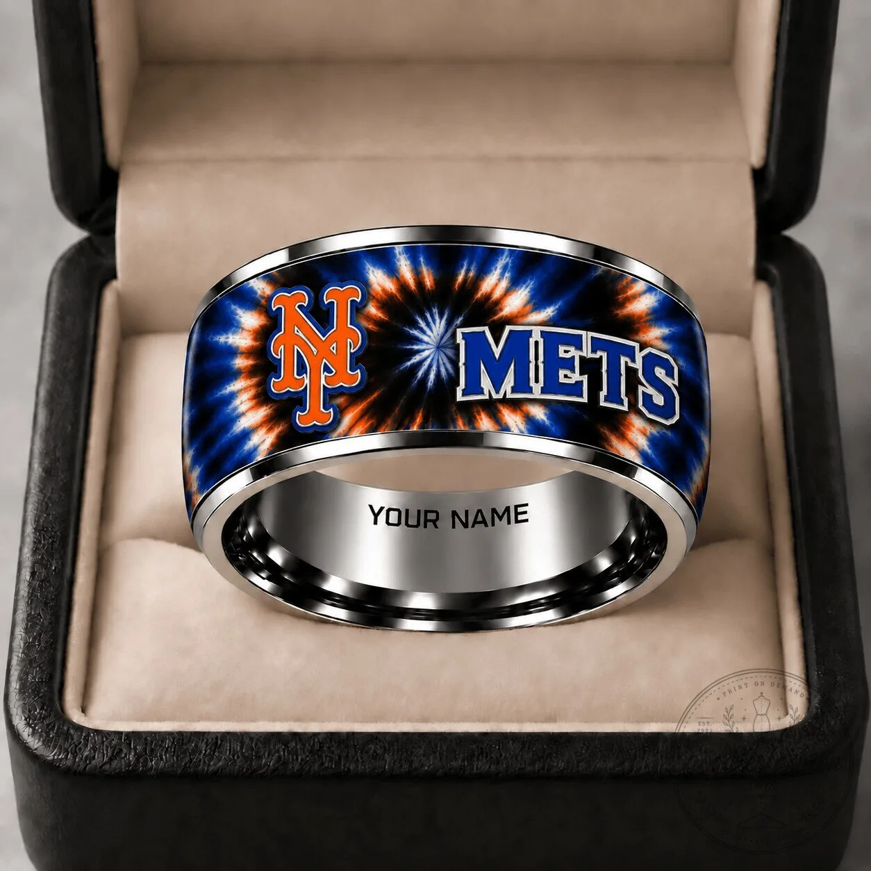 New York Mets Tie Dye Personalized Engraved Baseball Team Ring