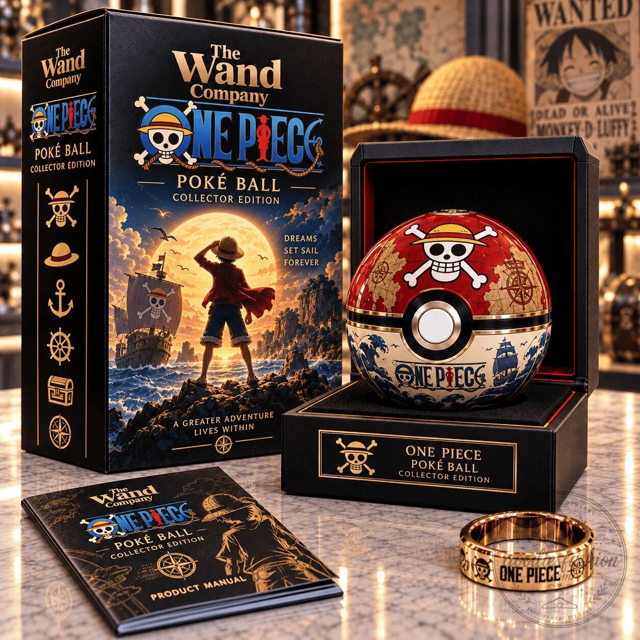 One Piece Monkey D Luffy Pirate Flag Pokeball Collectible Figurine