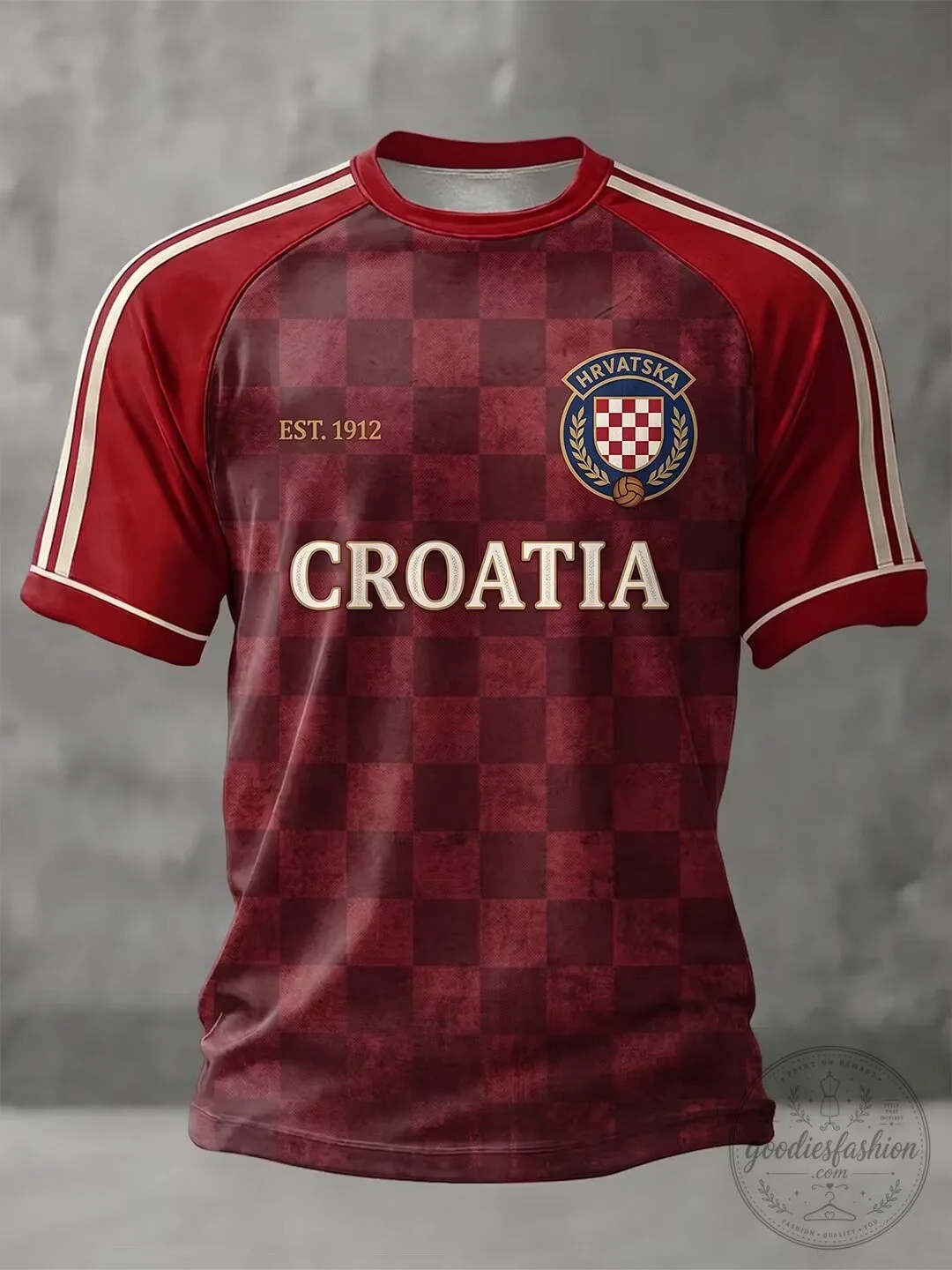 Croatia Football Team Supporter Red Checkered Pattern T-Shirt