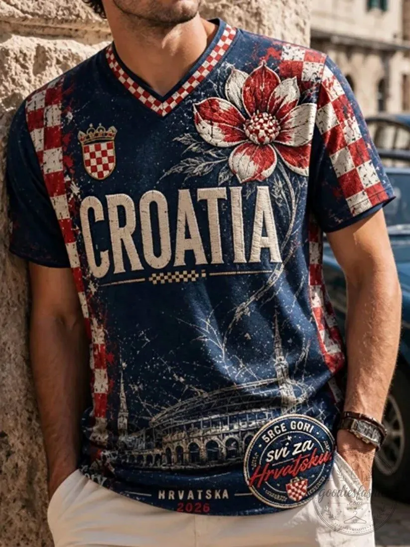 Croatia Football Cheering Fan V-Neck T-Shirt