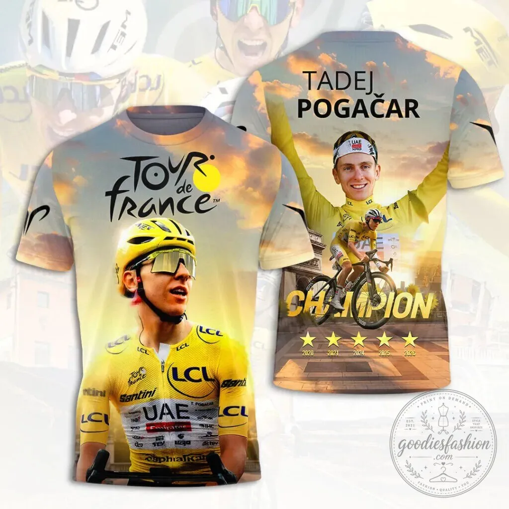 T-Shirt for Cycling Fans Celebrating Tadej Pogacar, Champion of the Tour de France