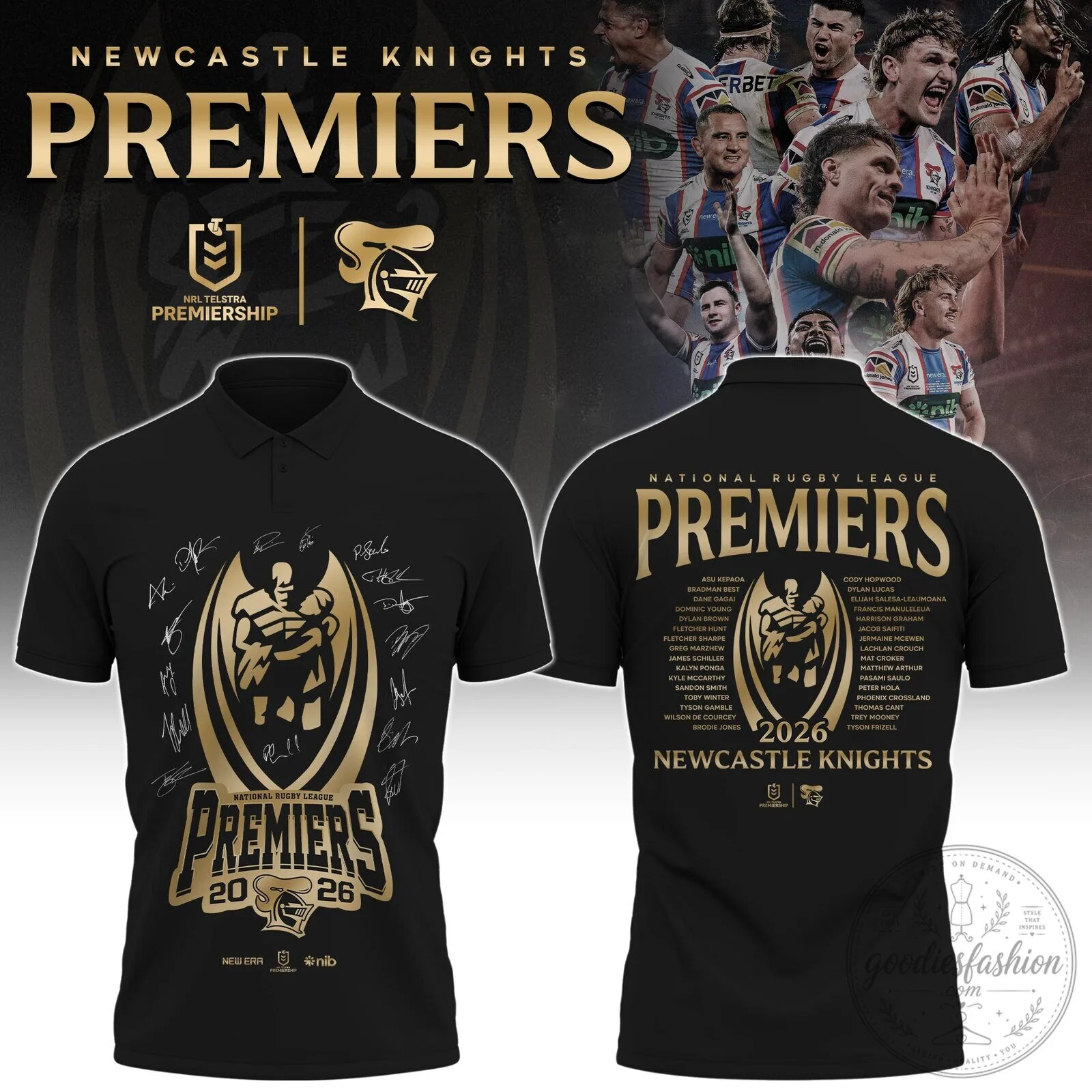 Newcastle Knights National Rugby League Premiers 2026 Black Polo Shirt