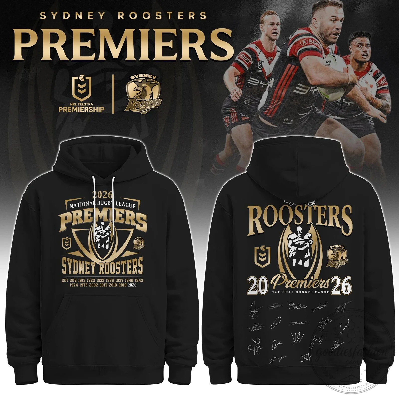 2026 Black Hoodie of Sydney Roosters National Rugby League Champions