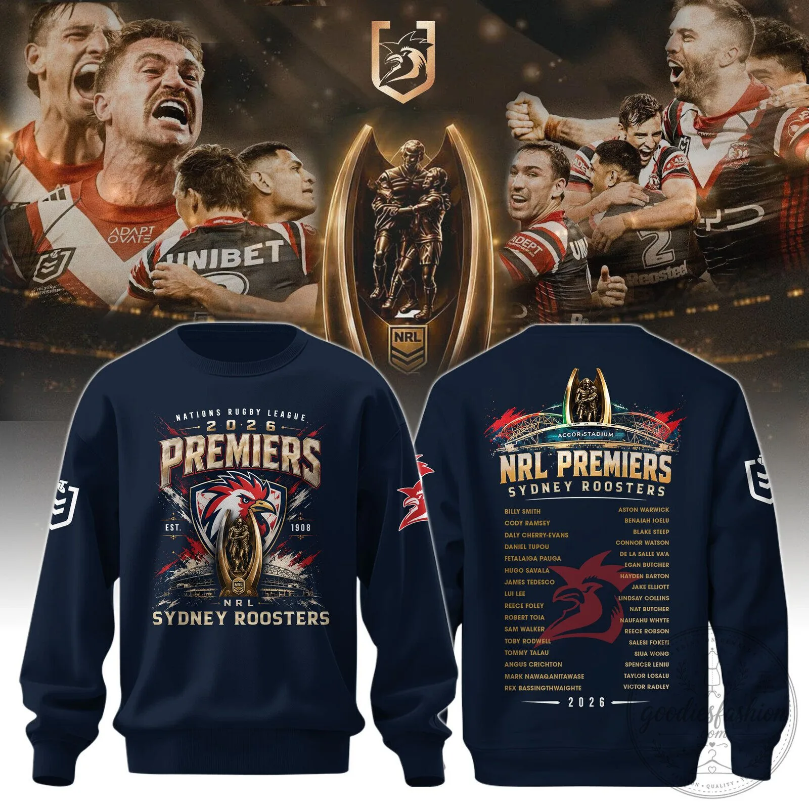 Sydney Roosters 2026 NRL Premiers Rugby League Team Sweatshirt