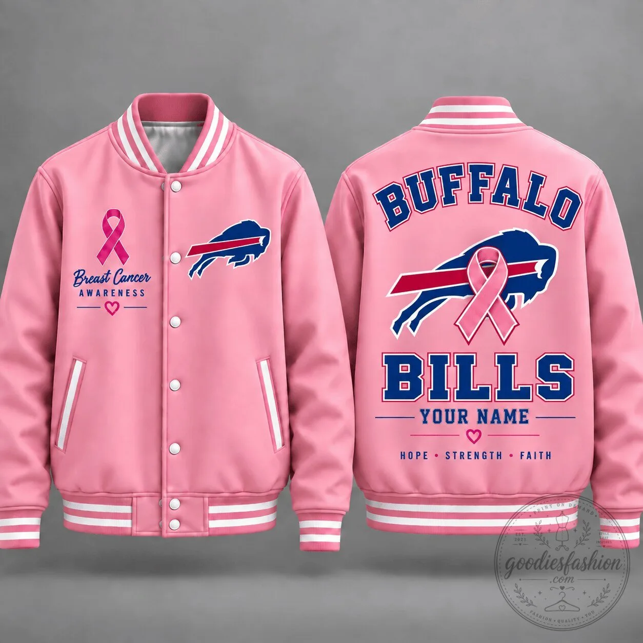 Buffalo Bills Breast Cancer Awareness Personalized Varsity Jacket