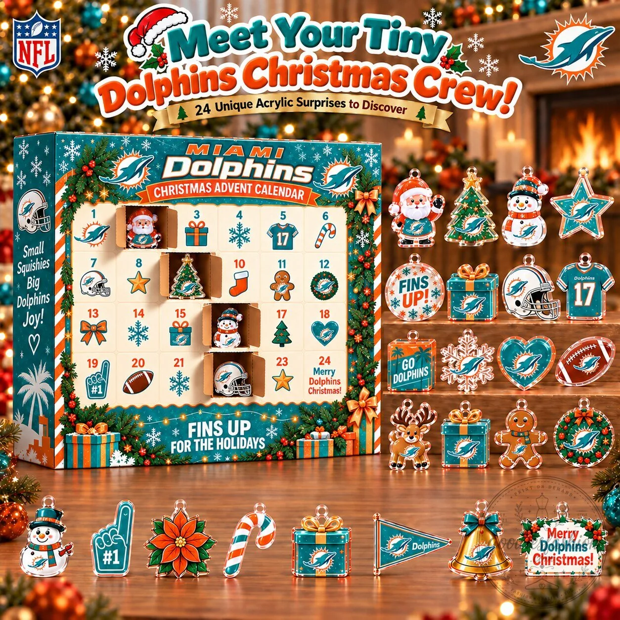 Miami Dolphins Christmas Advent Calendar 24 Unique Acrylic Surprises Blind Box