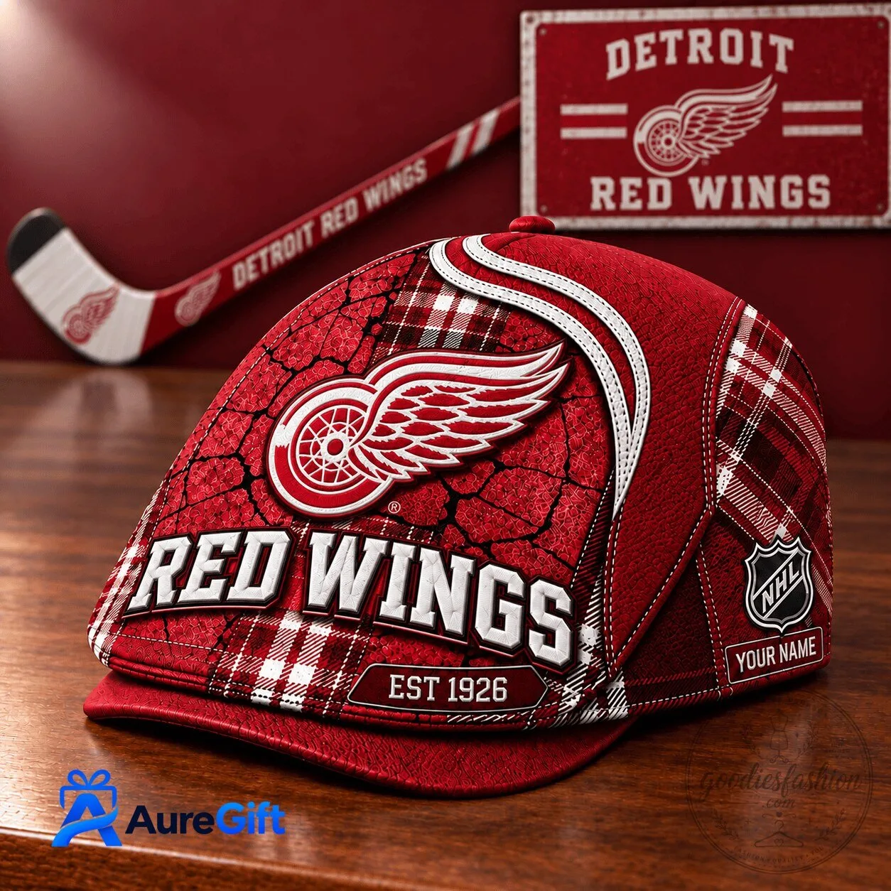 Detroit Red Wings Personalized Plaid Pattern Fan Flat Cap Hat