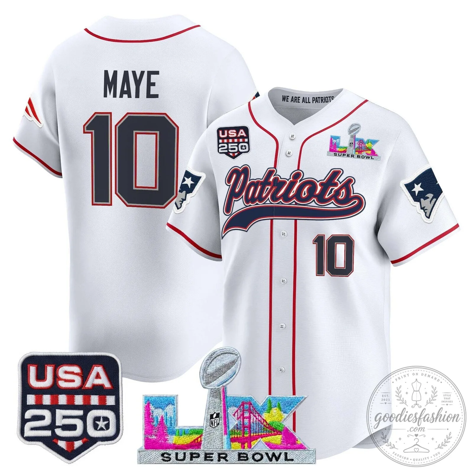 New England Patriots Super Bowl LX 250th Anniversary Baseball Jersey