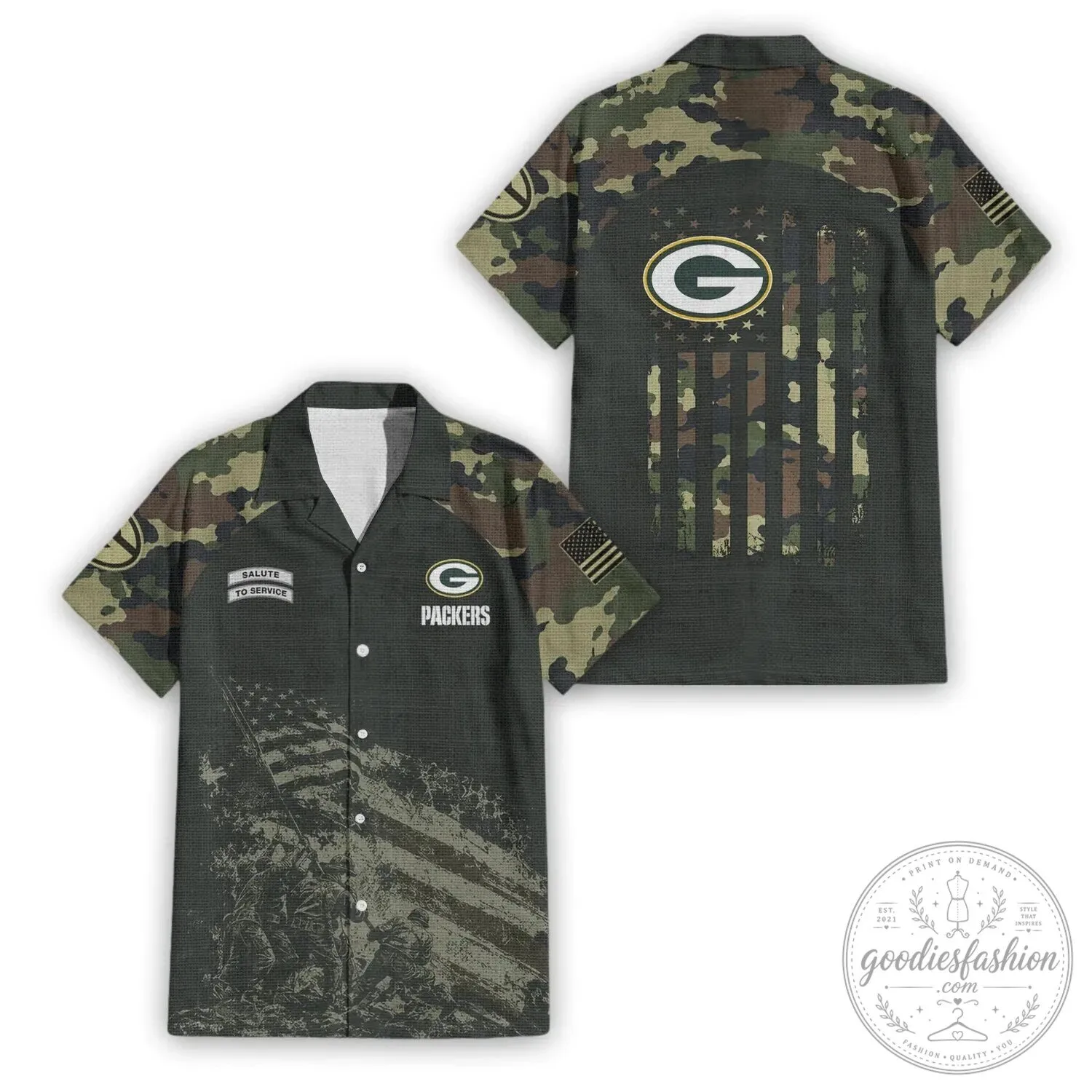 Green Bay Packers Salute To Service Camouflage American Flag Hawaiian Shirt