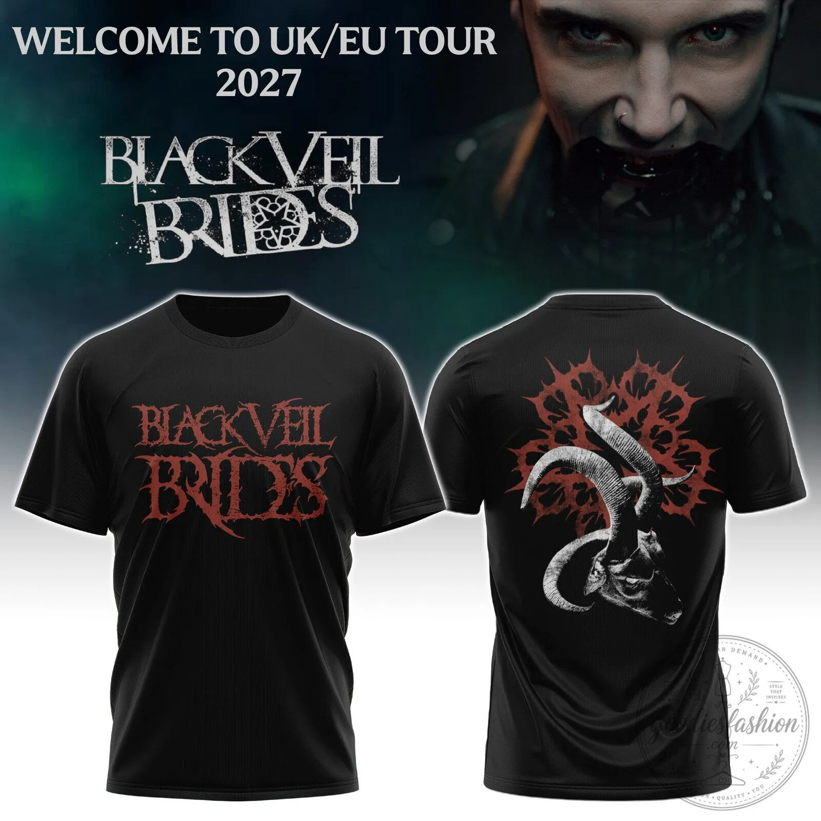 Black Veil Brides Band Logo Gothic Rock Music Concert Tour T-Shirt