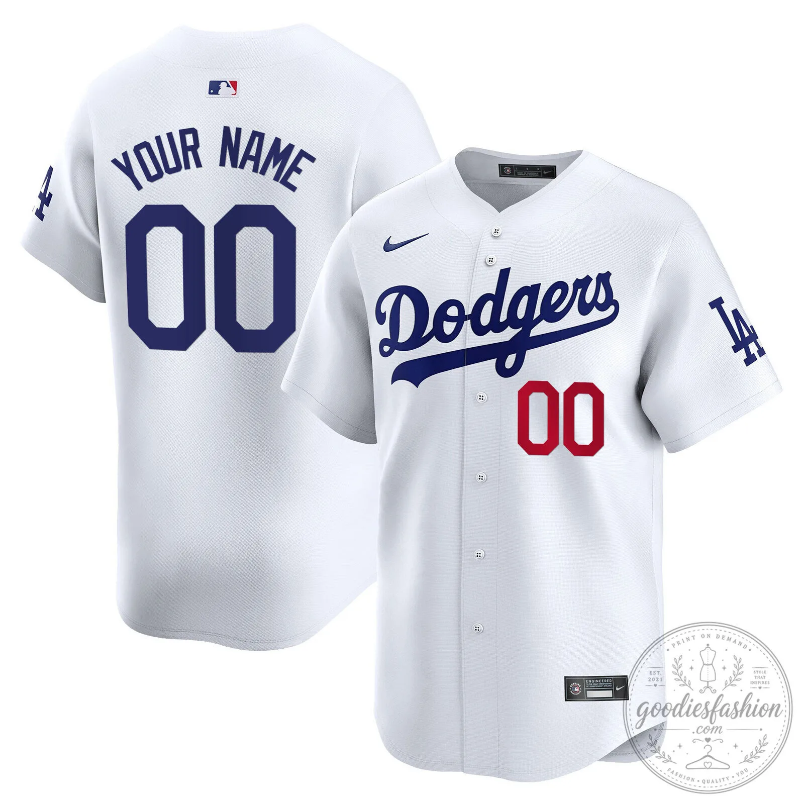 Los Angeles Dodgers White Custom Baseball Jersey with Your Name and Number