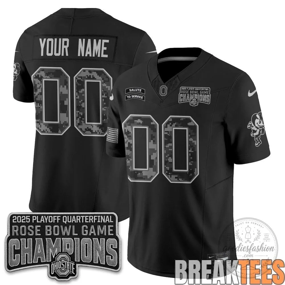 2025 Rose Bowl Champions Football Jersey - Ohio State Buckeyes Salute to Service Edition