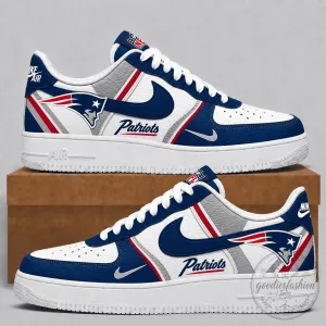 New England Patriots NFL Team Logo White and Blue Athletic Sneakers