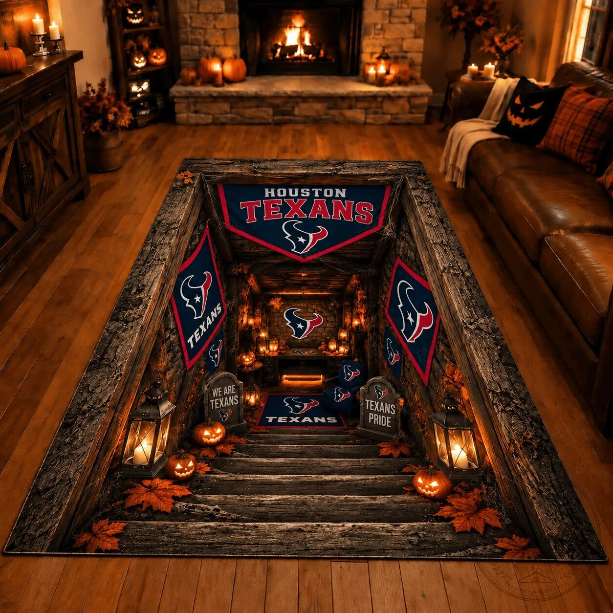 Houston Texans NFL Football Fan Cave Halloween Decor Area Rug