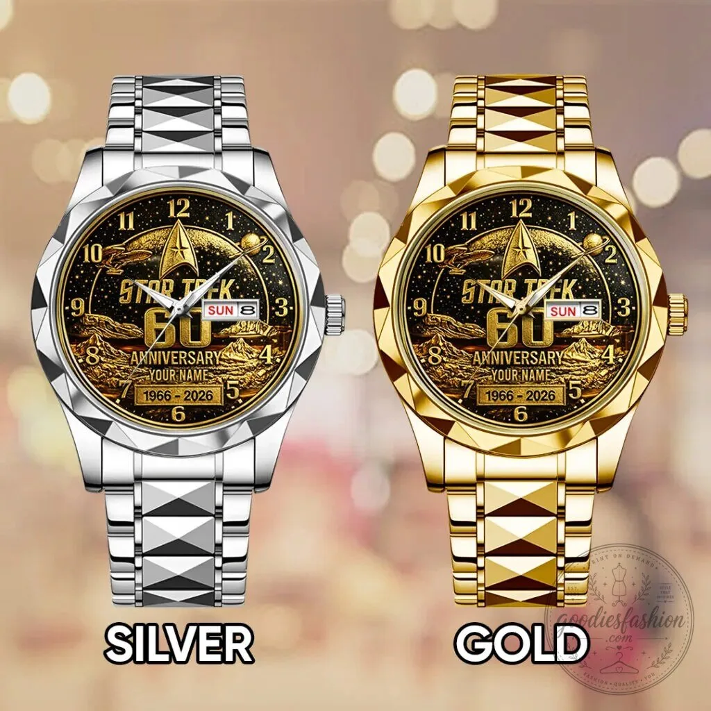Star Trek 60th Anniversary Gold Quartz Watch, Customizable Name Engraving 9 Star Trek 60th Anniversary Gold Quartz Watch, Customizable Name Engraving