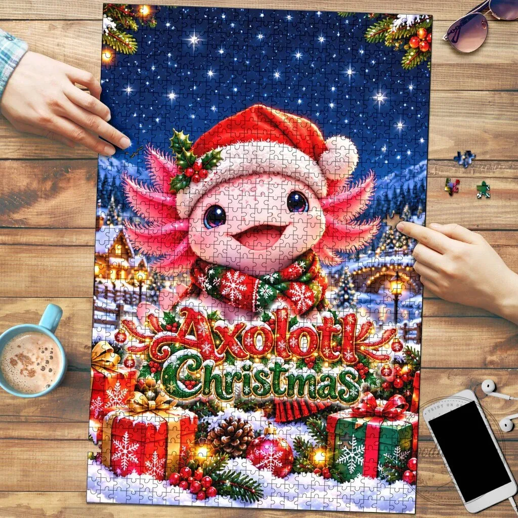 Cute Axolotl Christmas Winter Wonderland Holiday Jigsaw Puzzle