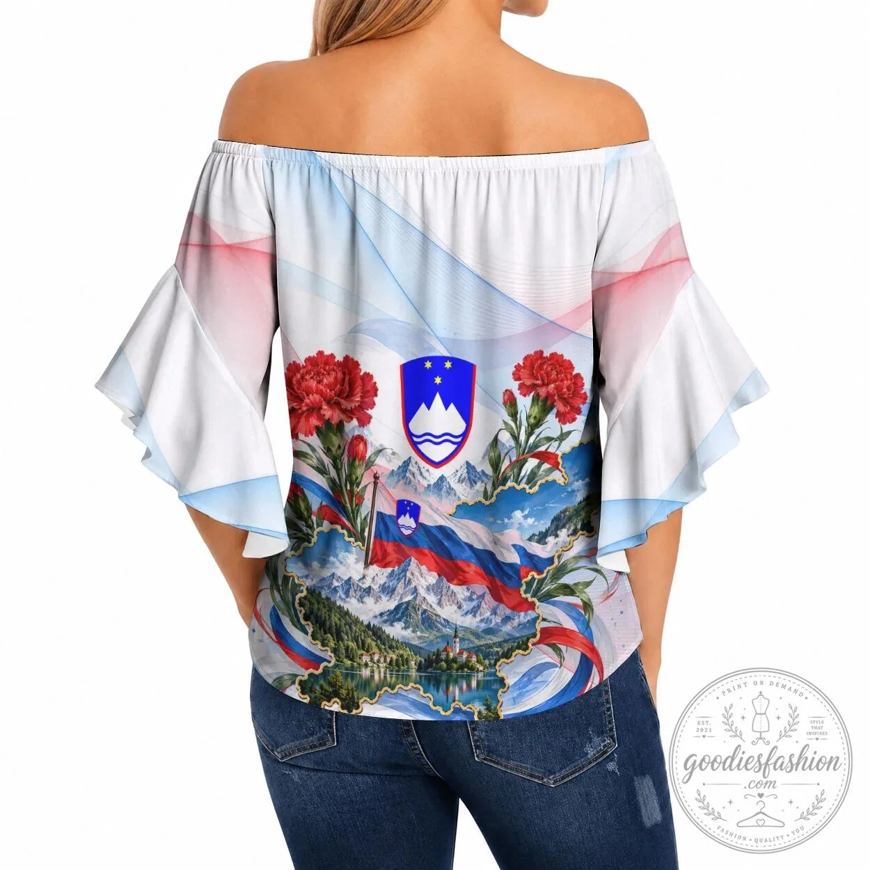 Slovenia Independence Day Off Shoulder Ruffle Sleeve Tie Front Top 9 Slovenia Independence Day Off Shoulder Ruffle Sleeve Tie Front Top