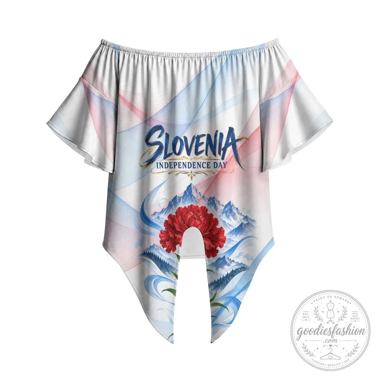 Slovenia Independence Day Off Shoulder Ruffle Sleeve Tie Front Top 10 Slovenia Independence Day Off Shoulder Ruffle Sleeve Tie Front Top