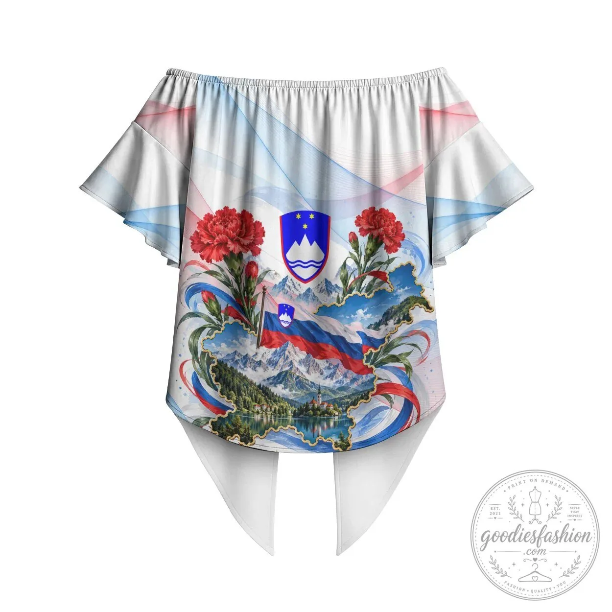 Slovenia Independence Day Off Shoulder Ruffle Sleeve Tie Front Top 11 Slovenia Independence Day Off Shoulder Ruffle Sleeve Tie Front Top