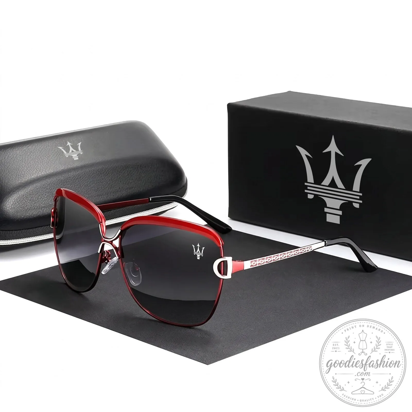 Maserati Trident Logo Red Frame Polarized UV400 Women's Sunglasses