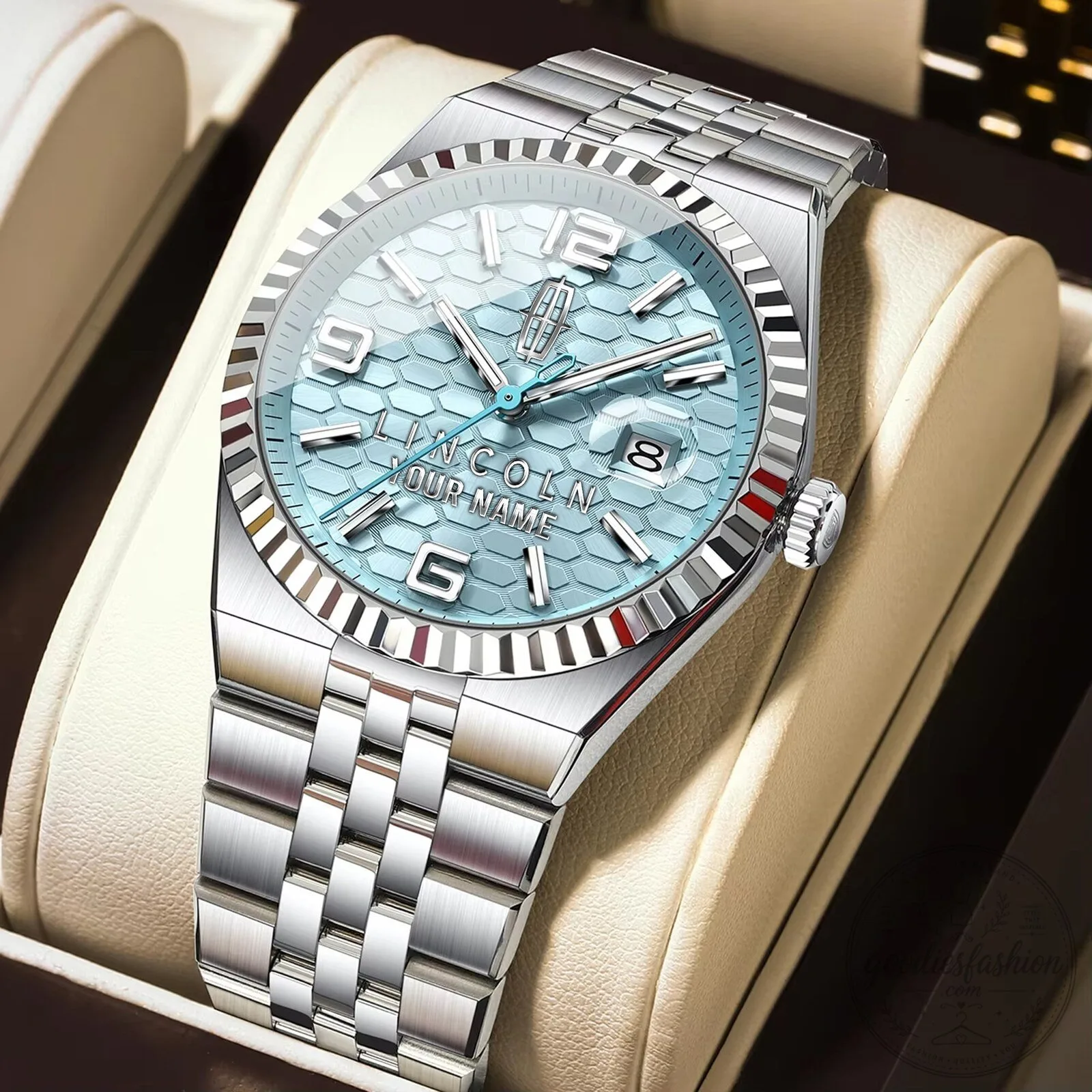Lincoln Custom Name Elegant Fashion Design Men's Stainless Steel Watch